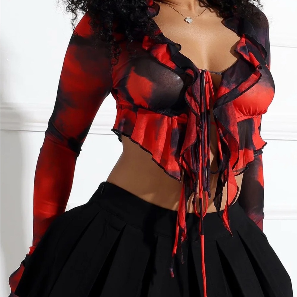 Edge by KS Red and Black Ruffled Women's Top